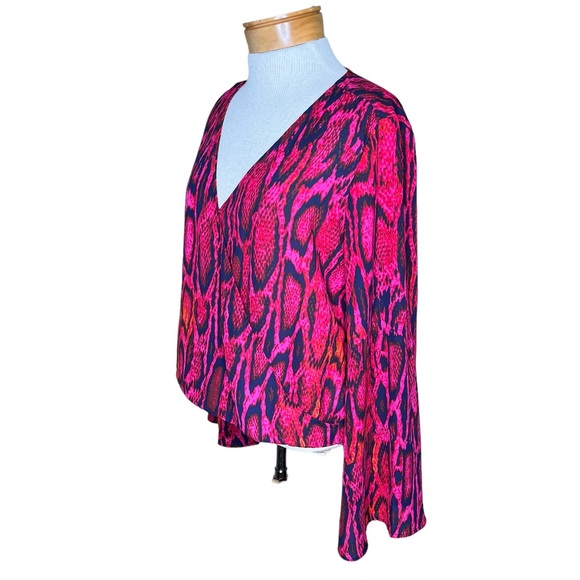 Eighty Six Brand Snake Print Faux Wrap V-Neck Blouse w/ Wide Sleeves Oversized S - Picture 14 of 14